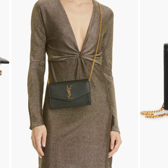 NIB YSL Uptown Pebbled Calfskin Leather Wallet on a Chain - Picture 2 of 14